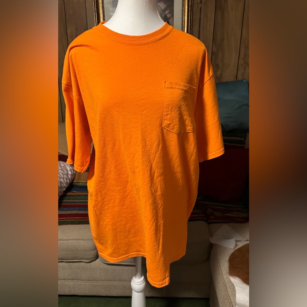 Men’s Orange DryBlend Safety Shirt, Short Sleeve Pocket Tee, Large